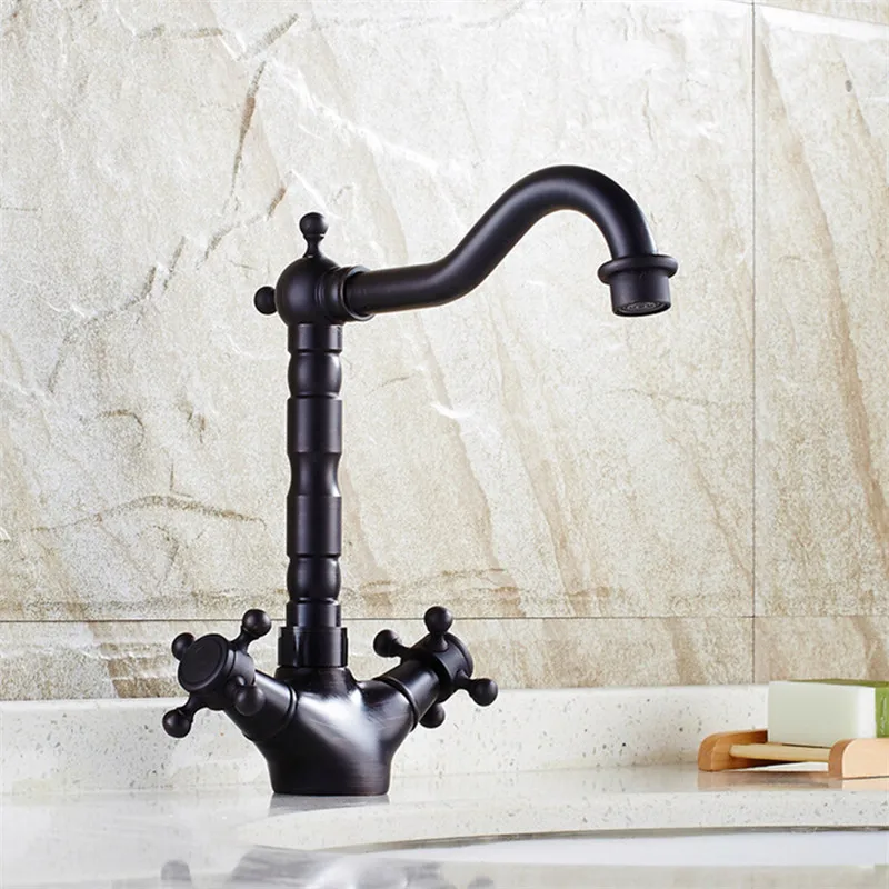 Usherlife Oil Rubbed Black Bathroom Faucet Double Handles Deck Mounted