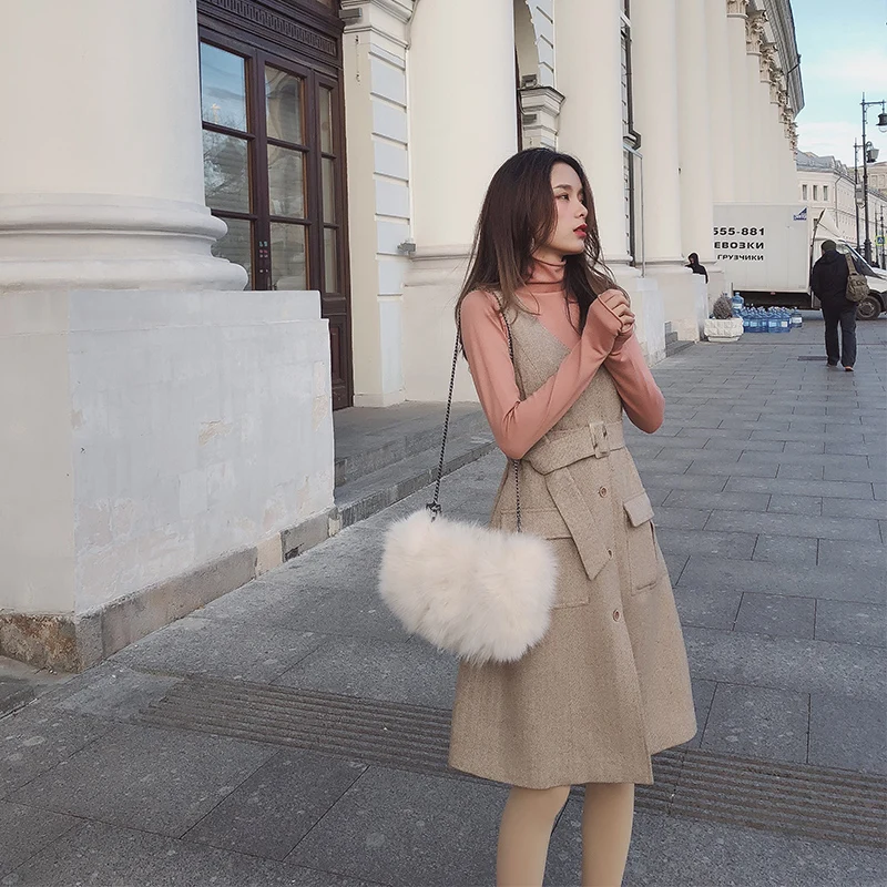 

Mishow Women 2019 Autumn Winter Women Retro Dress Korean Fashion Belt Ladies Mini Dress Vitange Women Clothing MX18D1063