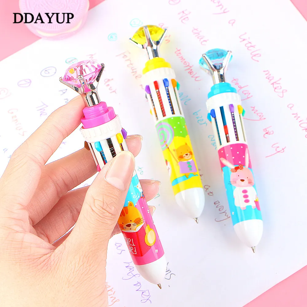 

10 Colors Cute Diamond Animal Cartoon Ballpoint Pen School Office Supply Gift Stationery Papelaria Escolar
