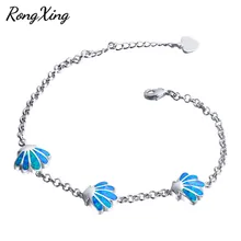RongXing милые синие огненные опаловые браслеты из ракушек для женщин 925 серебро камень рождения гребешок Шарм браслет в подарок BT0086