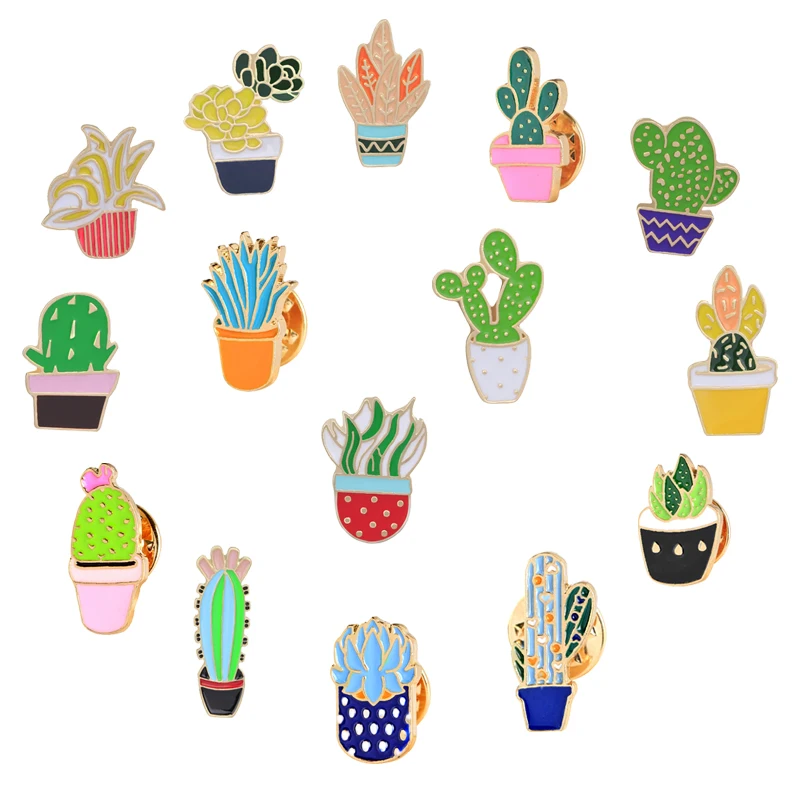 

Creative Cartoon Brooches Fashion Plant Cactus Succulents Potted Enamel Pins Jewelry Jackets Lapel Pin Badge Couple Accessories