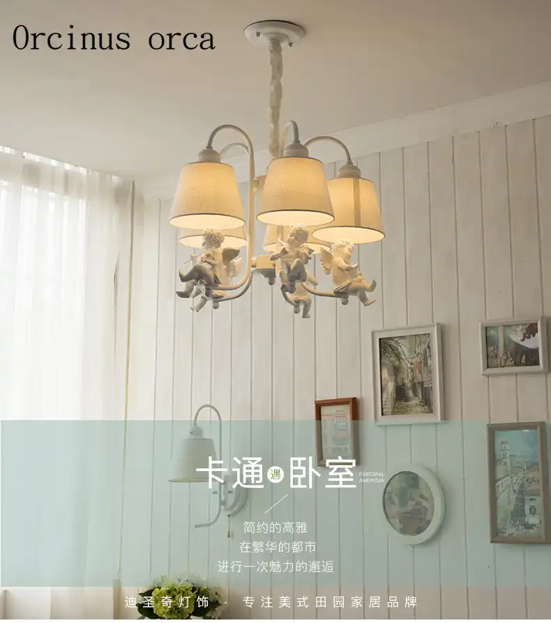 Cartoon Creation White Angel Chandelier Boy Girl Bedroom Children S Room Lamp American Garden Doll Pendant Lamp Free Shipping