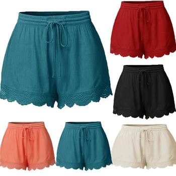 

Hot Fashion Women Summer Casual Beach Drawstring Short Ladies Lace Patchwork Sports Shorts Plus Size