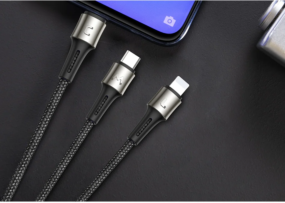 Baseus 3 в 1 USB кабель для iPhone X XR Xs 8 7 3.5A быстрое зарядное устройство рельефный дизайн Micro usb type C кабель для мобильного телефона