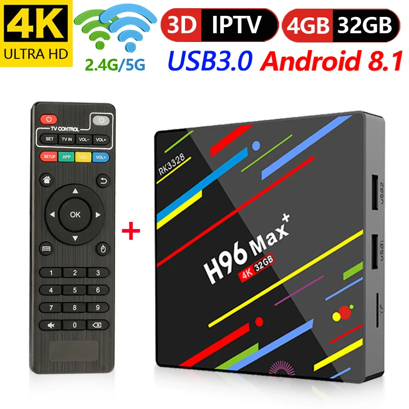 Best Rockchip Rk3328 Android 8.1 H96 Max Plus IPTV Set Top Box Streaming Media Player Android Smart Tv Box