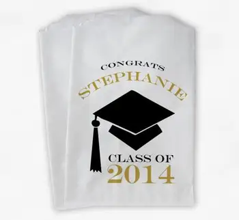 

Customized name year Graduation Cap candy Buffet treat gift bar bags Bakery Cookie Favor popcorn pouches