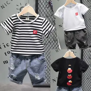 

Children Sets Boy Cartoon T-shirts denim shorts Summer Children Clothing Set Cotton Kids Outfits New Style Boys Clothes