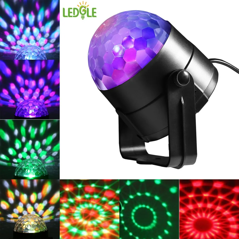 

LEDGLE 5W Round Mini Stage Light Sound Activated LED Lights with Remote Controller 7 Lighting Modes 5 Colors Adjustable Speed