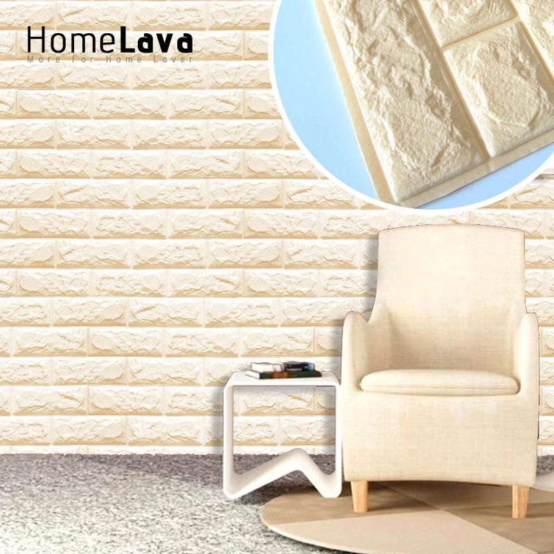 

70*77cm/60*60cm Waterproof 3D Brick Pattern Anti-collision Sponge Foam Self-adhesive Wallpaper Wall Stickers Bedroom/Kid's Room