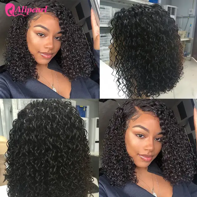 Short Curly Bob Wigs For Black Women Pre Plucked Curly Human Hair