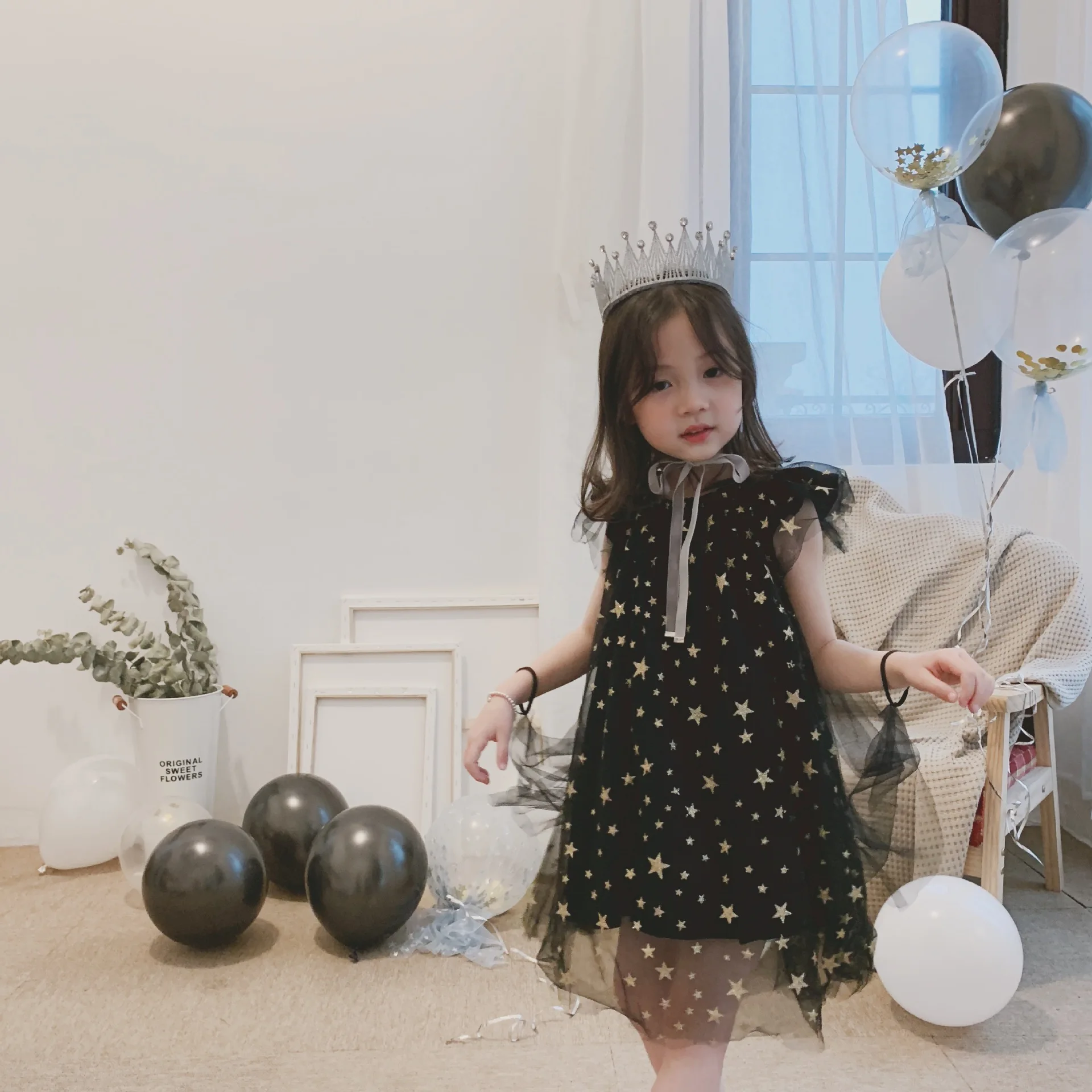 

GIRLS PRINCESSES DRESSES FOR KIDS SEQUINED SHINNY STARS LACE TUTU SKIRTS ELEGANT BALL GOWN SHORT DRESSES PARTY COSTUME