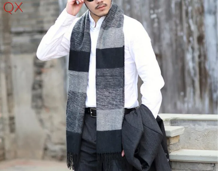 

SC3 2018 Designer Cashmere Warm Winter Designer Fashion Print Patchwork Long Scarf Male,Elegant Men Striped Weaved Shawl 180*65