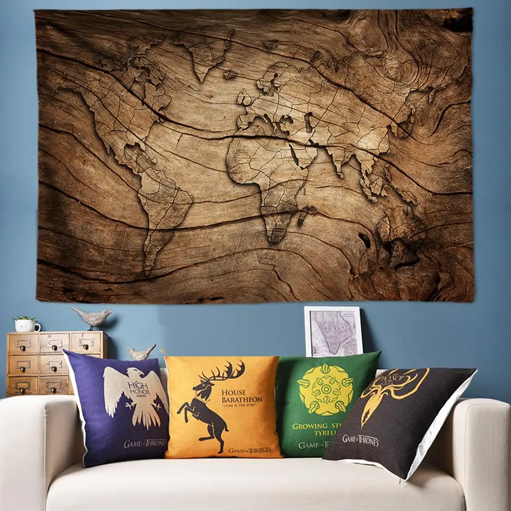 Hippie World Map Print Tapestry Art Wall Hanging Psychedlic Tapestry Home Decor 