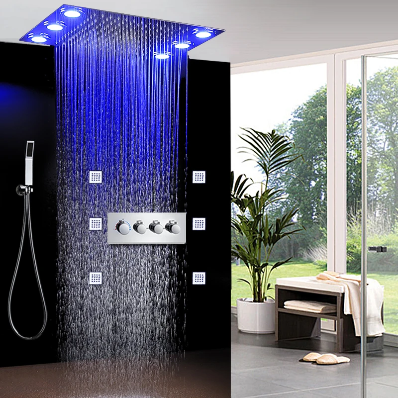 Buy LED Big Rainfall Shower System High Flow Mixer