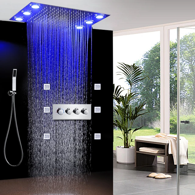 LED Big Rainfall Shower System High Flow Mixer Shower Faucets Set