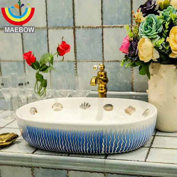 

Handmade Artistic Ocean Dream Oval Wash Basin Coutertop Bathroom Sink
