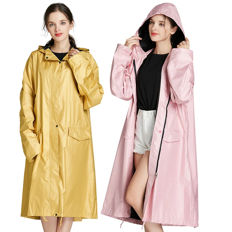 

Freesmily Women's Long Thick Rain Coat Stylish Waterproof Raincoat Rain Poncho Cape With Hood Sleeves and Pocket