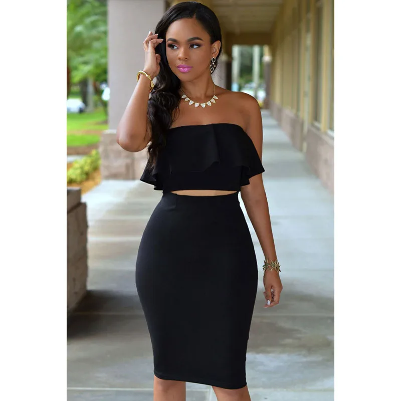 2016 Real Sexy &amp Club Solid Butterfly Sleeve Empire Dress New Bra Collar Sleeveless Ruffled Two Piece Split 60602 | Женская одежда