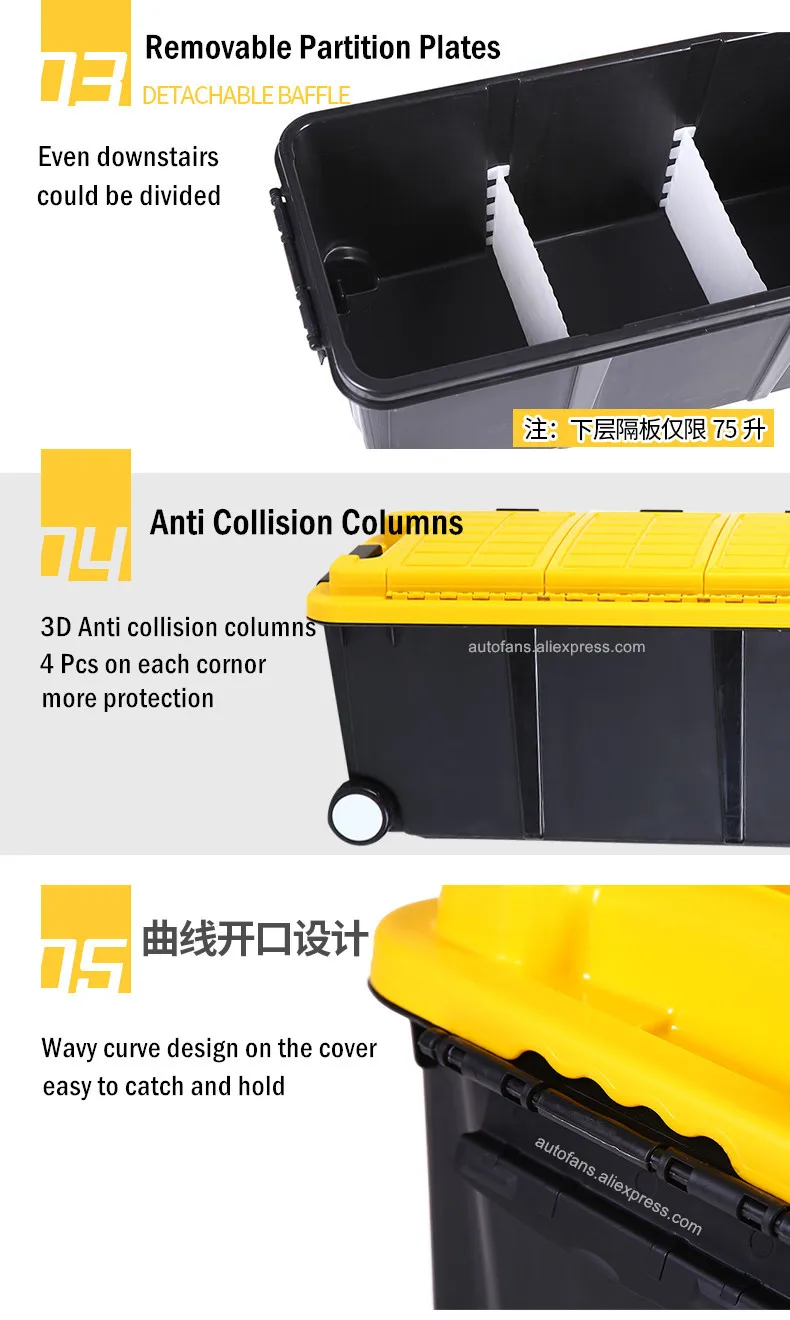 Flash Deal Autofans 75L Plastic Auto Trunk Storage Box Independent Cabinet Boot Organizer Wheel Car Trunk Container Boot Trolley Box S11 33