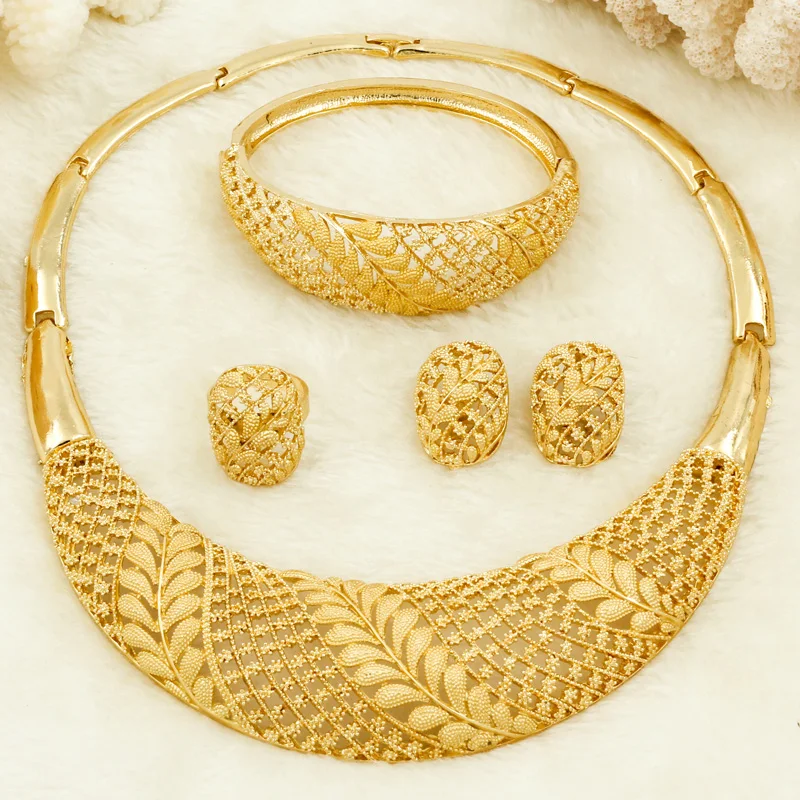Классический индивидуальный дизайн 24 Золотые Ювелирные наборы кристалл ожерелье браслет серьги для женщин День рождения подарок ювелирные изделия