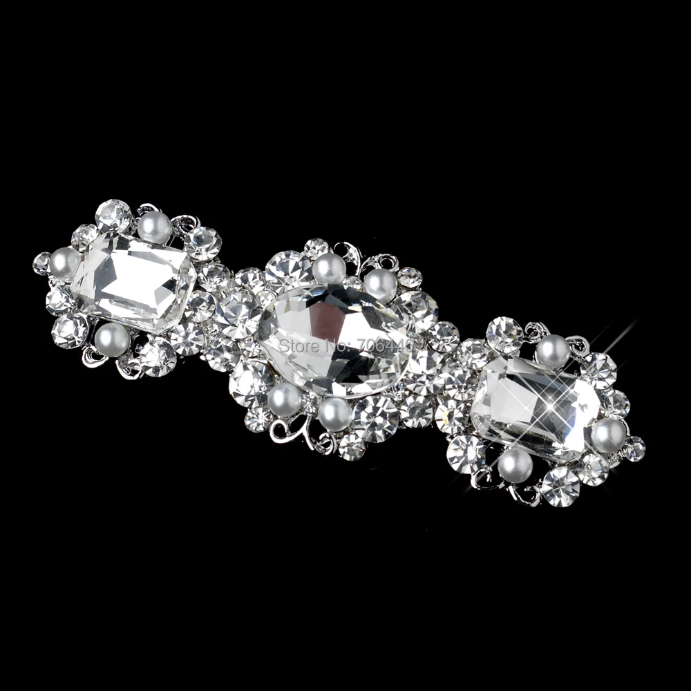 3" Vintage Style Rhodium Silver White Pearl & Rhinestone Crystal