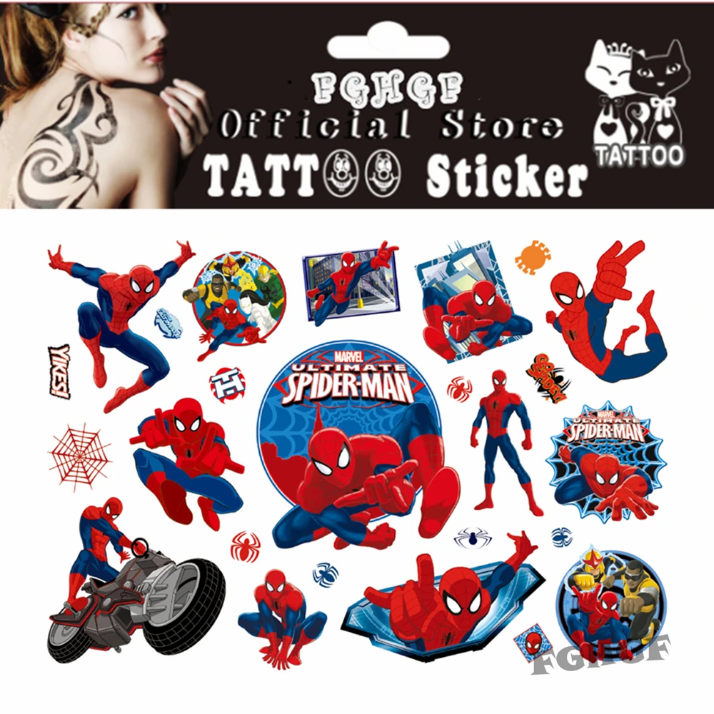FGHGF wholesale 10PCS/lot Spider Man Child Temporary Body Art Flash
