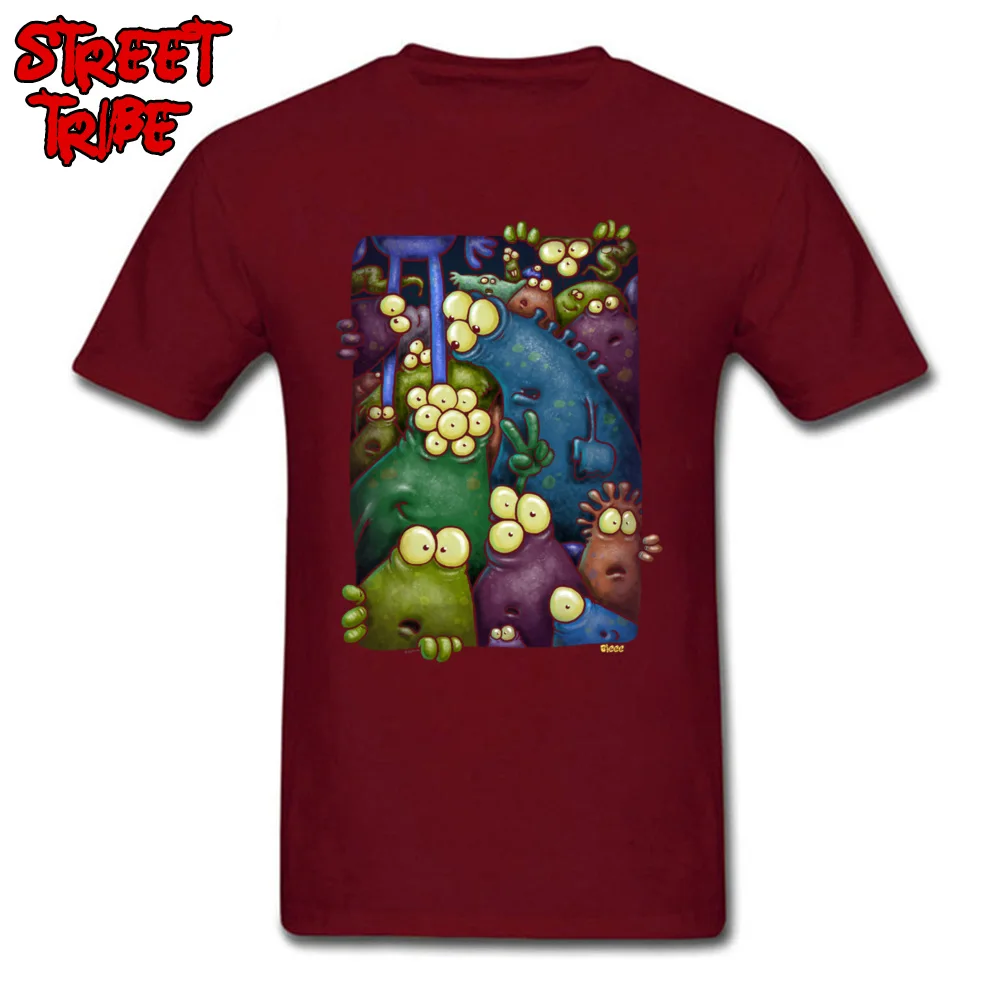Designer crowded aliens Casual Tshirts O Neck 100% Cotton Mens Tops Shirts Short Sleeve Summer Casual Tee-Shirt crowded aliens maroon
