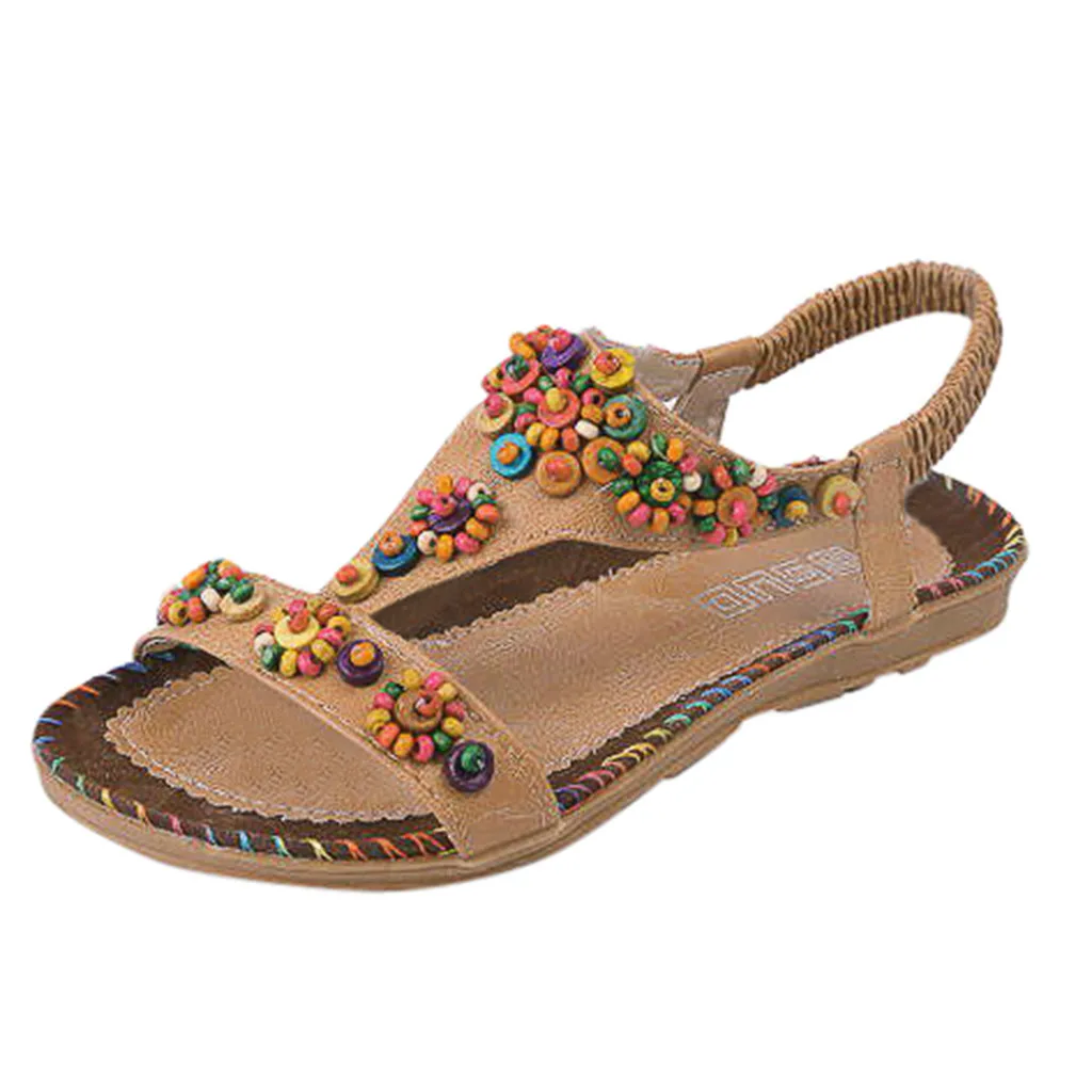 

SAGACE Women Shoes Summer Roman Roman Sandals Slippers Ladies Casual Beach Shoes Plat String Bead Heel Women Shoes Sandals
