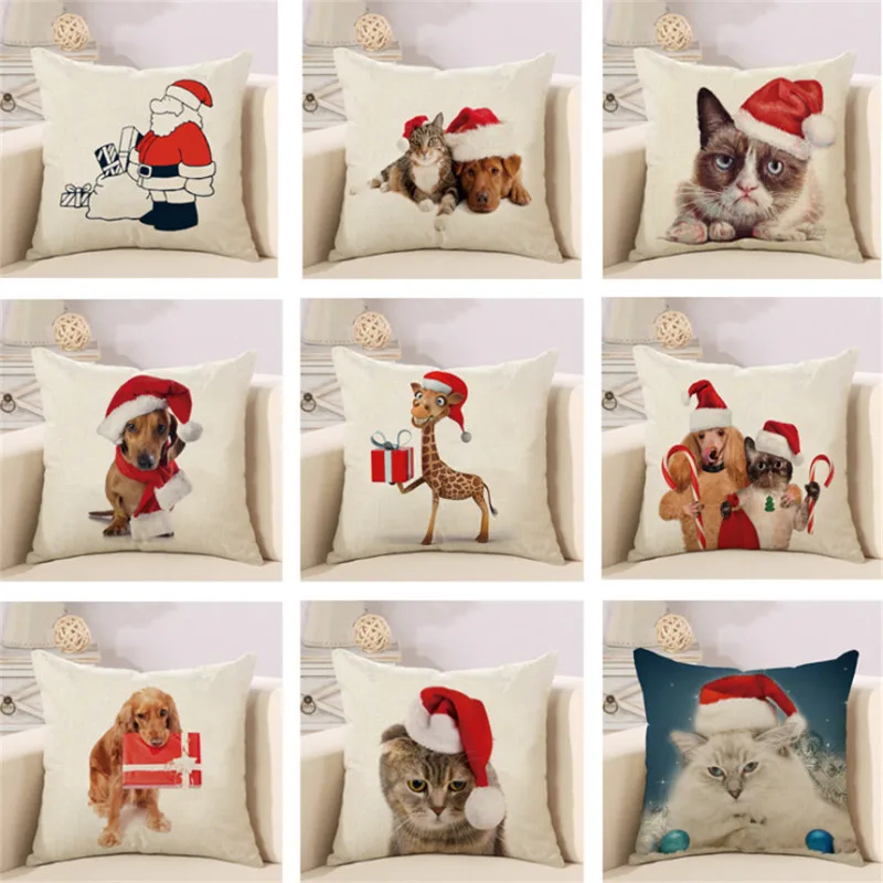 

Hap-deer happy new year gift christmas tree Pillows stug Snow Cushions 45X45cm dog cat Decor Sleigh Ride Seat