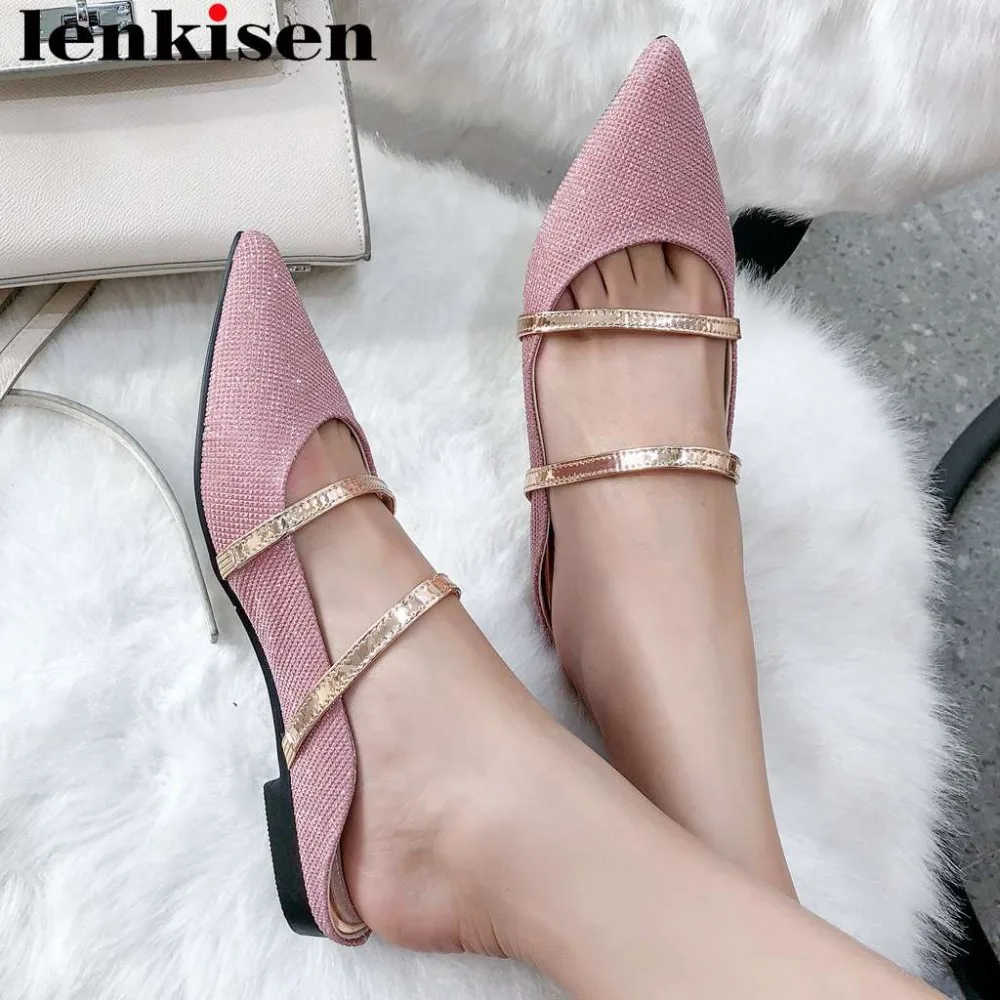 

Lenkisen elegant lady slip on mules oxford pointed toe mixed color Hollywood movie star high quality outside women slippers L3f6