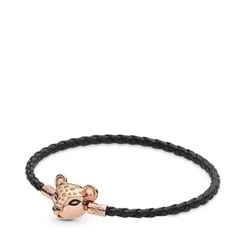 

925 Sterling Silver Charms Rose Gold Sparkling Lion Princess, Woven Leather Bracelets For Women Basic Chain for Diy Beads Charm