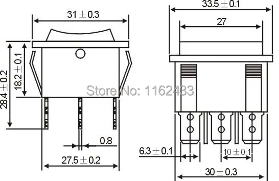 KCD7-303 rocker switch drawing