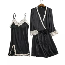 Женская шелковая ночная рубашка одежда для невесты, комплекты с платьем, комплект из 2 предметов, халат и платье, Женский пижамный комплект, женское сексуальное белье