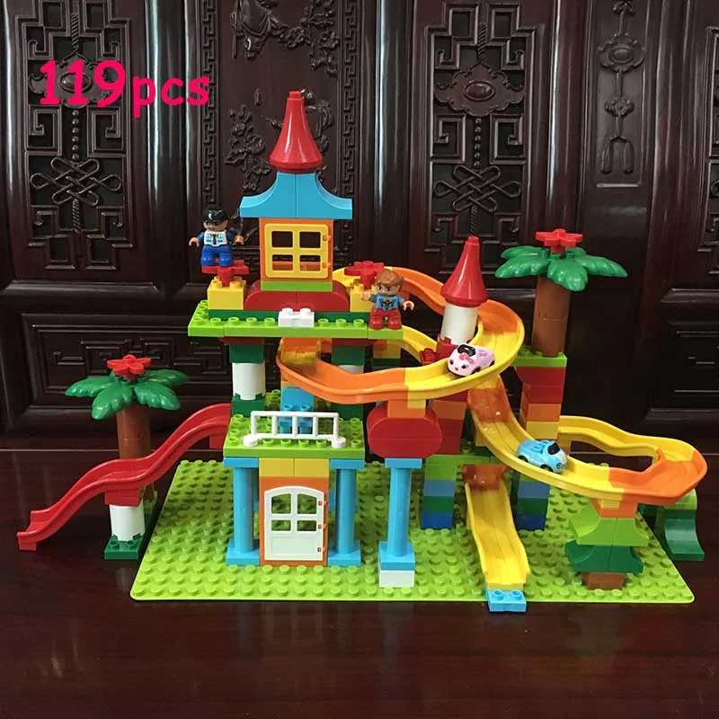 Новинка 119 шт Большой кирпич Duploe слайд трек парк развлечений замок строительные блоки детские игрушки совместимы с игрушками