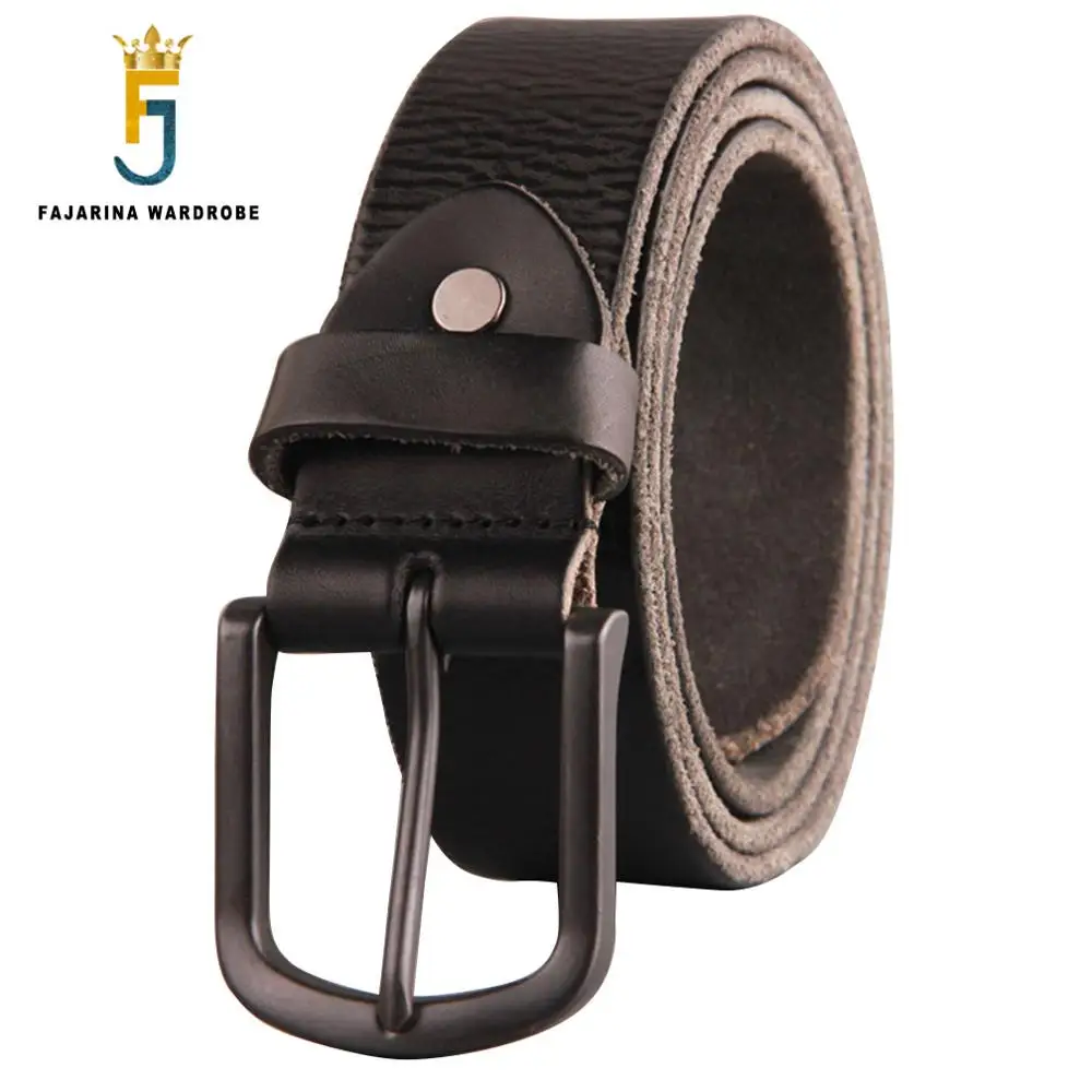 

FAJARINA Simple Black Pin Clasp Buckle Design Retro Style Man Belt Pure Top Quality Solid Cowhide Leather Belts Men Jean FJ18008