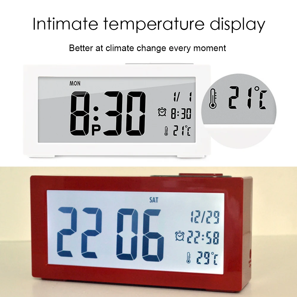 1pcs Large Digital Alarm Clocks LCD Student Electronic Desk Clock Snooze Sensor Kids Table alarm Clock Bedroom Night Light Clock