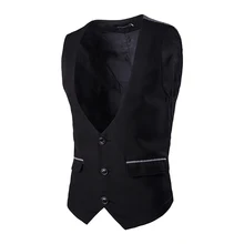 Men’s Sign Lattice trade Dress color matching Single-breasted Jacket Slim Suits Vest Black M-XL