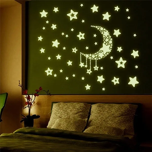 Fashion Wall Ceiling Stickers Glow In The Dark Stars And Moon Home