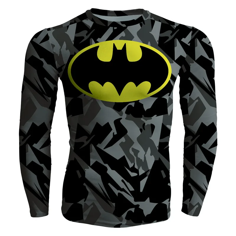 Спортивный фитнес мужской супергерой Бэтмен Человек-паук компрессионная строчка быстросохнущая Мужская футболка с длинными рукавами дышащая футболка - Цвет: Хаки