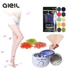 250g Hard Wax Beans Epilator Hot Wax Heater Kit with 10pcs Wooden Sticks Wax Set Hair Removal for Face Bikini Beauty