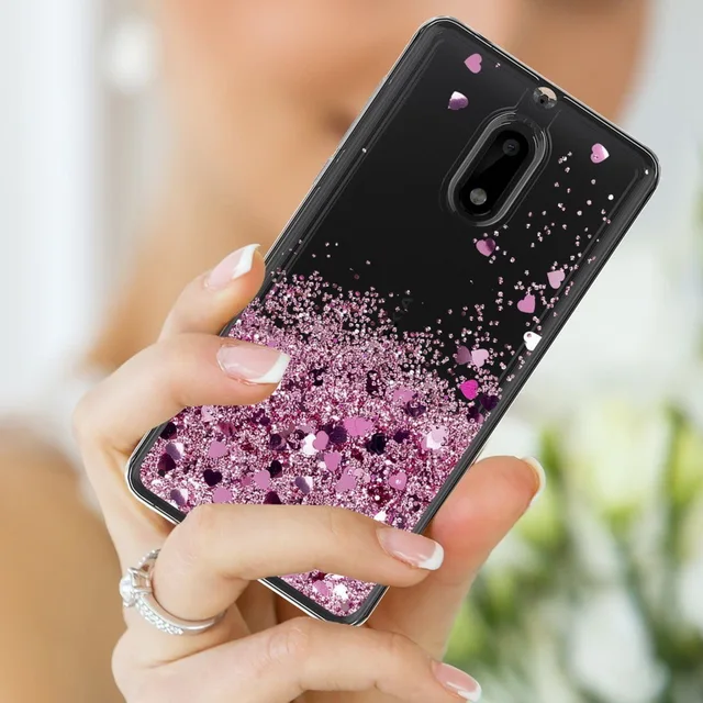 Best Offers YISHANGOU Case For Nokia 3 5 6 2018 Lovely Hearts Stars Liquid Quicksand Glitter Cases For Nokia 6 8 7 Plus Soft TPU Clear Cover