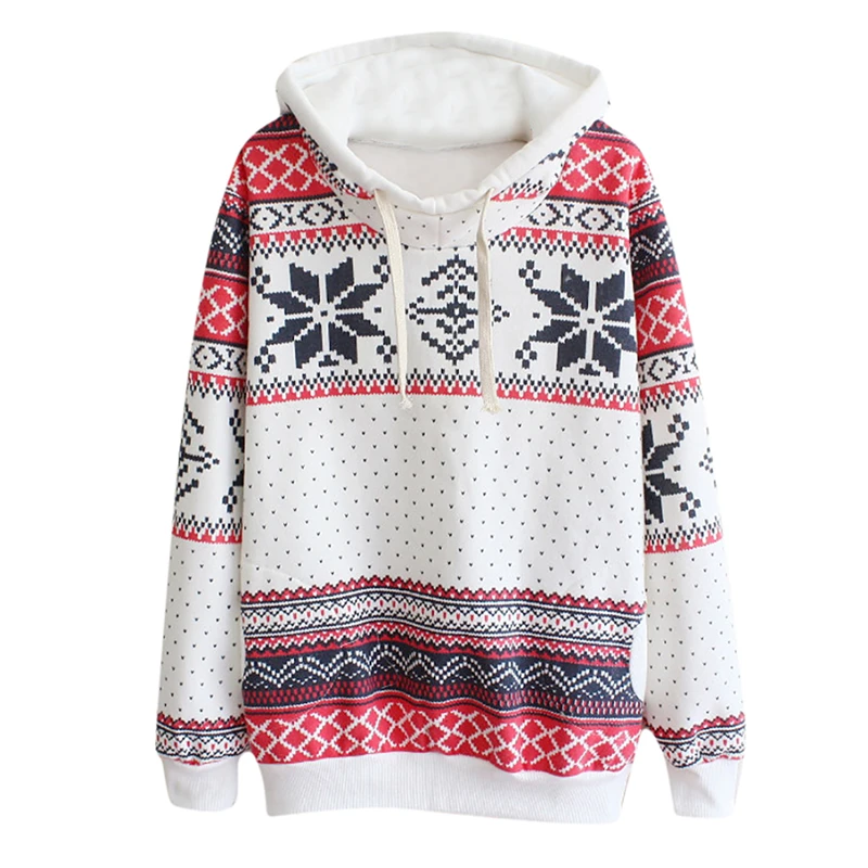2018 Christmas Snowflakes Geometric Embroidery Hooded Sweatshirt Oversized Sequin Long Sleeve 