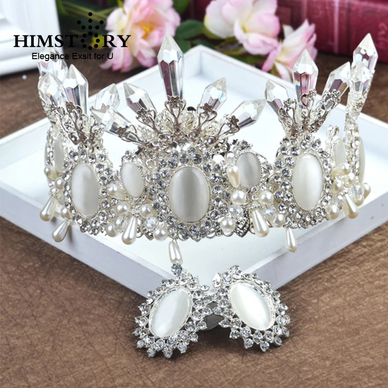 Женская свадебная тиара в стиле барокко с белыми/черными кристаллами|crystal wedding