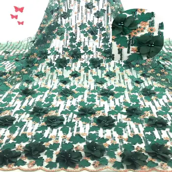 

NEW 3D Applique Lace Fabric With Beads Tulle Embroidered 2019 High Quality African Nigerian Mesh Lace Fabrics For Women A2074
