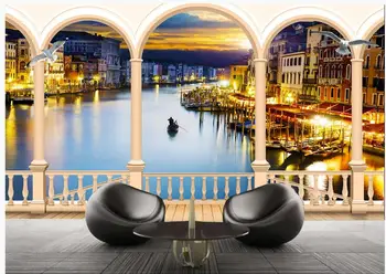 

WDBH custom photo 3d wallpaper Venice River Night Lights Landscape background home decor living room wallpaper for wall 3 d