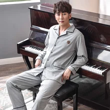 J& Q Pjs Мужская одежда для сна с отворотом серая однотонная Пижама простой стиль хлопок Повседневный кардиган с длинными рукавами мужской пижамный комплект