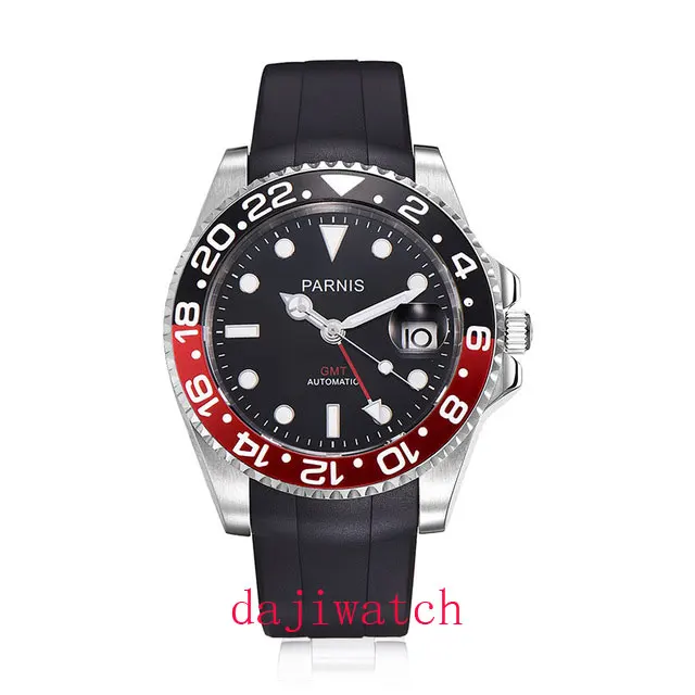 Parnis 40 мм 10 бар механические часы для мужчин с Черный резиновый браслет Керамические Мужские часы Miyota автоматические спортивные часы 8215