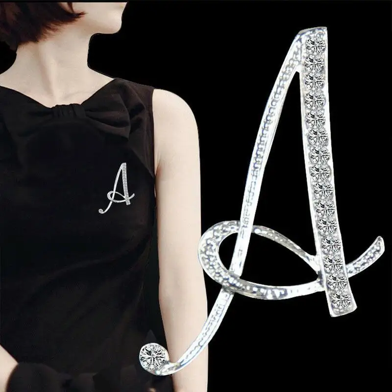 

26 kinds of Artificial Rhinestone Letter Brooch Pins English Letter Alphabetical Brooches Rhinestone Jewelry Gifts