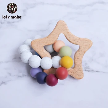 

Let's Make 1pc Silicone Tiny Rod Wooden Teether Star Rainbow Silicone Baby Teether Crib Mobile Wood Baby Rattle Toys