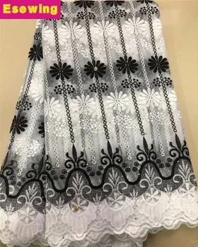 

Hot Sale French Lace Fabric Blue White Nigeria Lace Fabric High Quality African Stones Tulle Lace Fabric For Wedding Party Dress